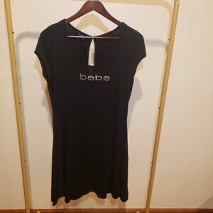 Bebe Rhinestone Black Dress Y2K Keyhole back stretch bodycon sz L